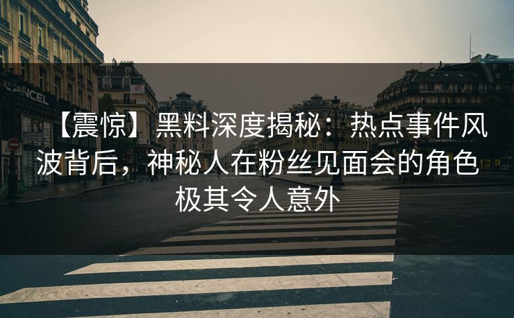 【震惊】黑料深度揭秘：热点事件风波背后，神秘人在粉丝见面会的角色极其令人意外