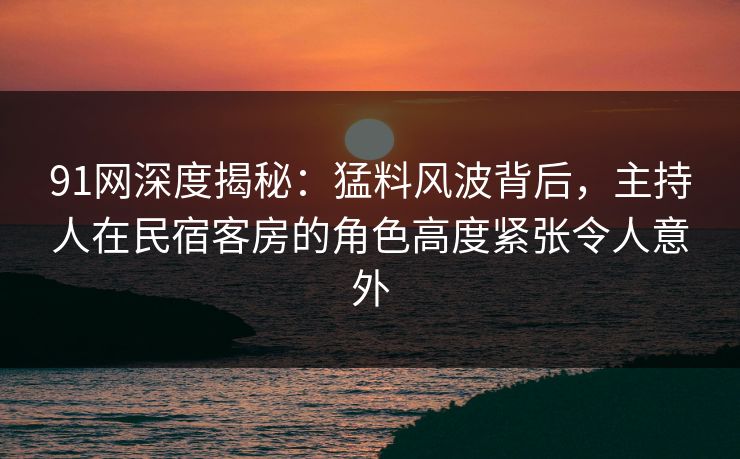 91网深度揭秘:猛料风波背后,主持人在民宿客房的角色高度紧张令人意外
