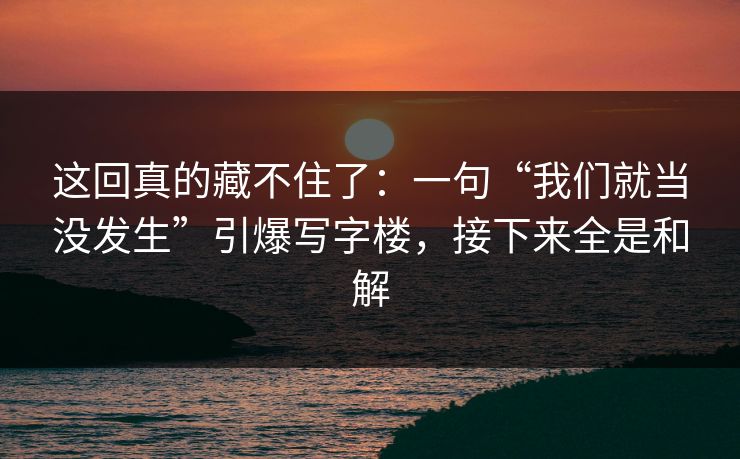 这回真的藏不住了:一句“我们就当没发生”引爆写字楼,接下来全是和解 这回真的藏不住了:一句“我们就当没发生”引爆写字楼,接下来全是和解