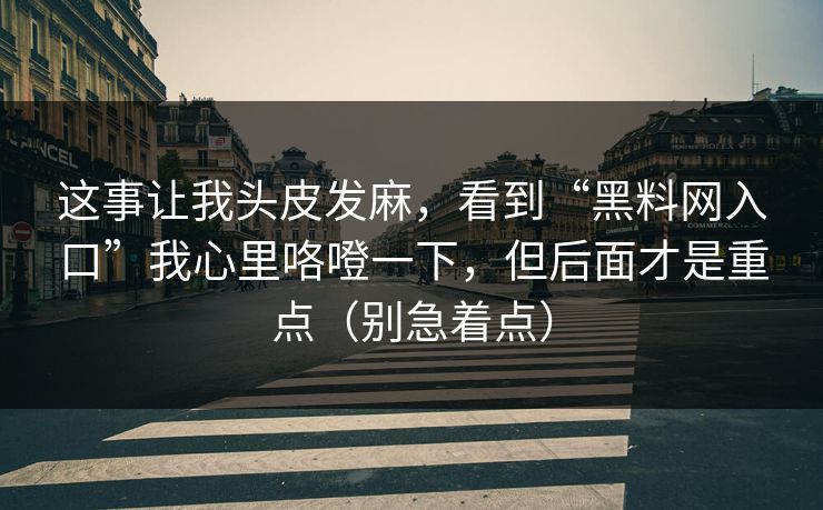 这事让我头皮发麻,看到“黑料网入口”我心里咯噔一下,但后面才是重点(别急着点)